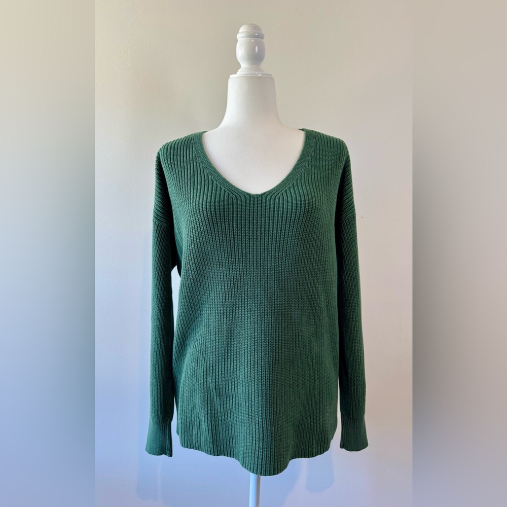 Goodthreads Ribbed Boxy Green V-Neck Knit Sweater Size M
